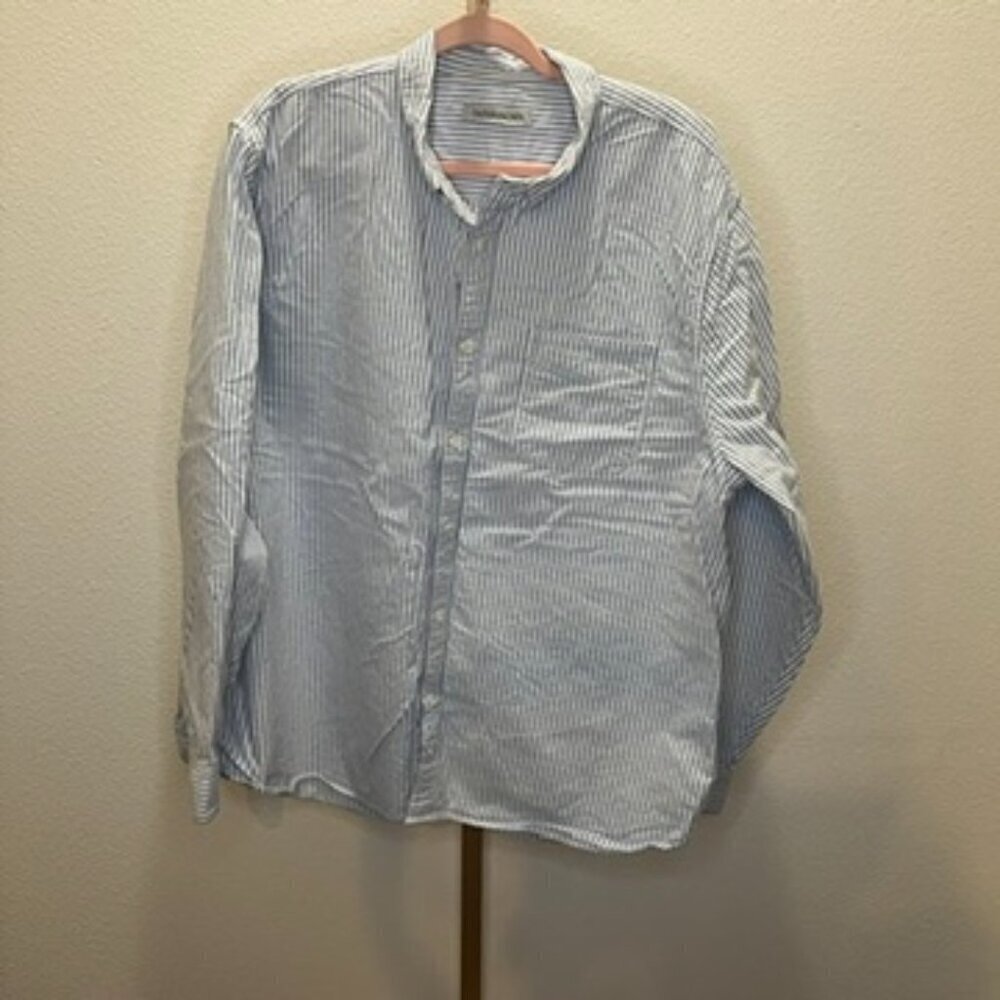 Outerknown The Artist Oxford Long Sleeve Button Down Shirt - White/Blue Size XXL - Picture 2 of 8